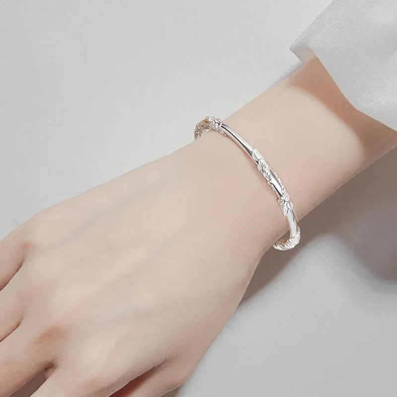 Silver Full-blown Flowers Bracelet For Women Original Texture Adjustable Solid Bracelets Light Luxury Party Jewelry