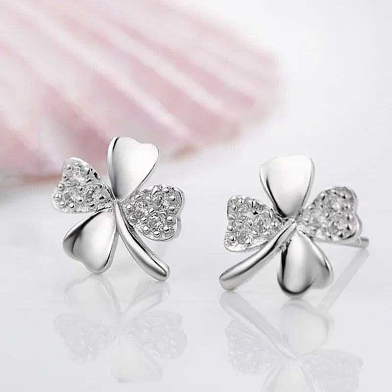 925 Sterling Silver Heart & Lucky Clover Stud Earrings Women