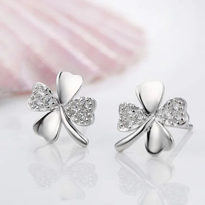 925 Sterling Silver Heart & Lucky Clover Stud Earrings Women
