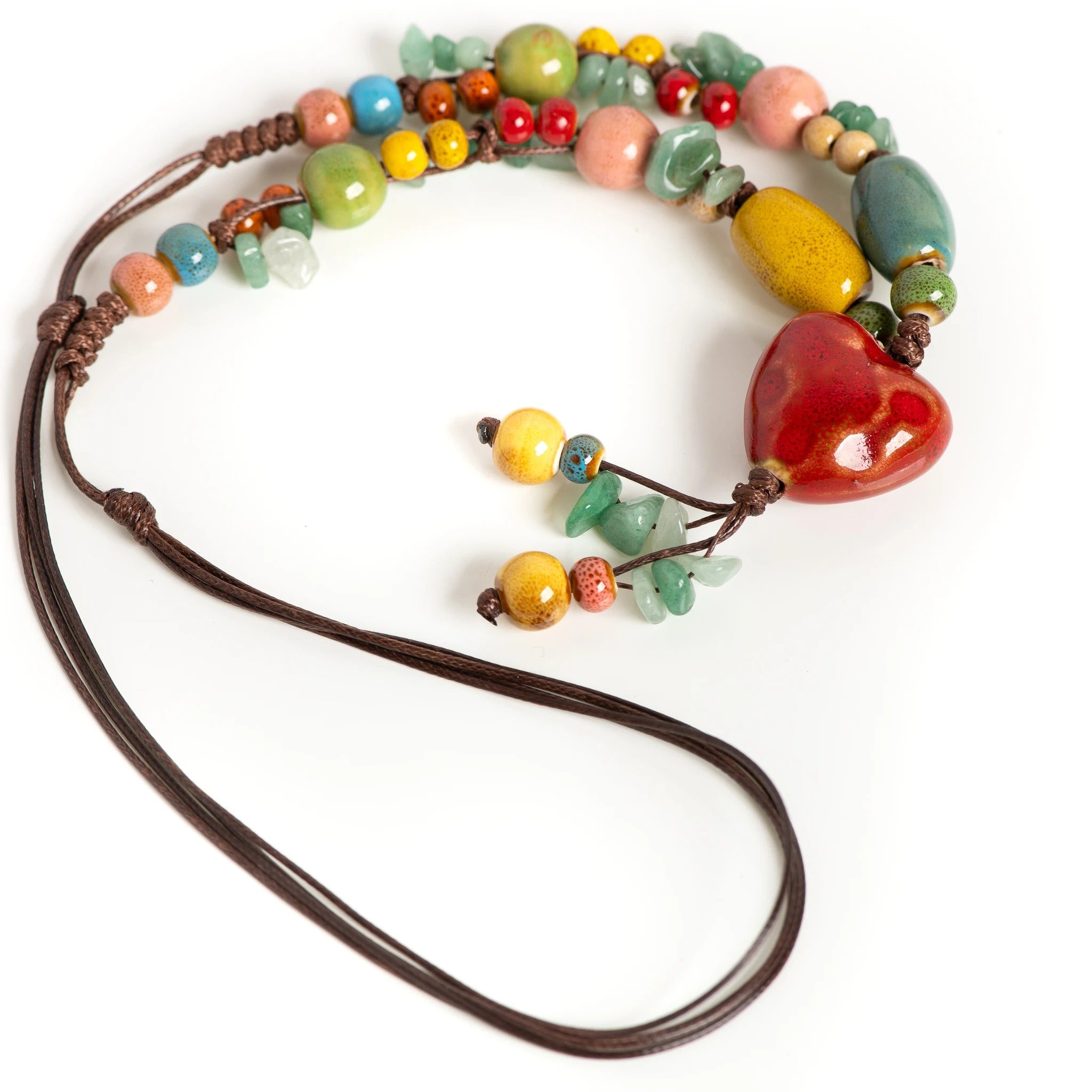 Heart Ceramic Necklace for Women Adjustable Handmade Boho Style Sweet Long Pendant Jewelry