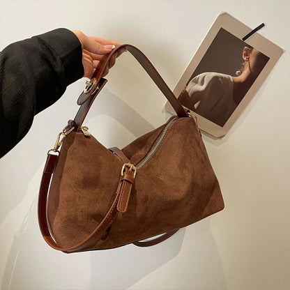 Autumn Winter Boston Tote Bag Women Soft Suede Leather