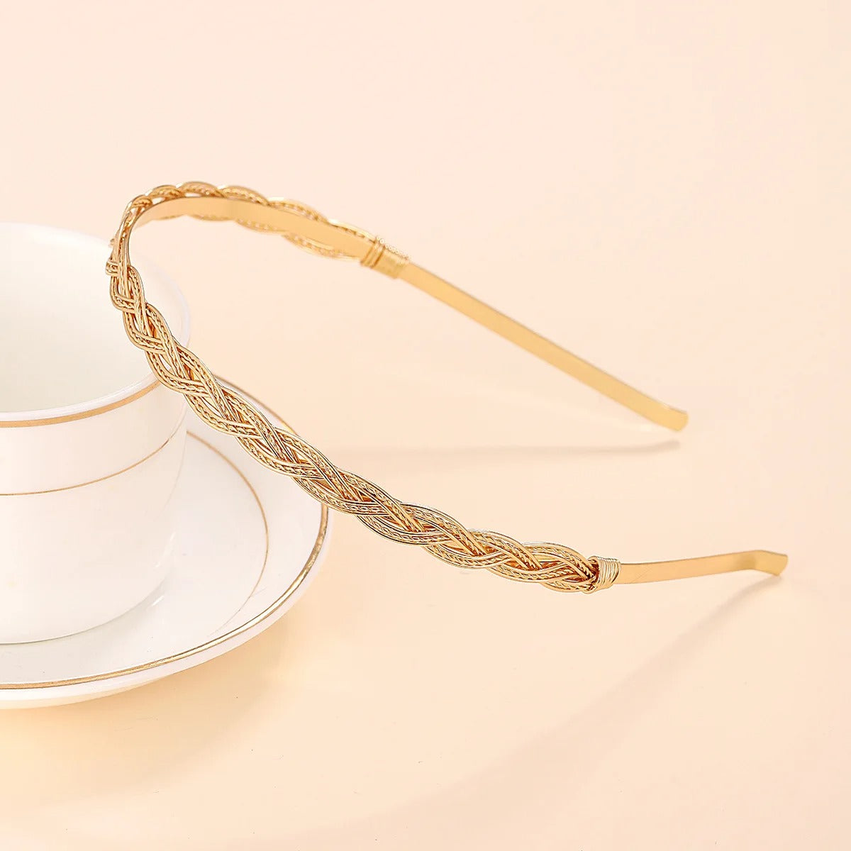 Retro Golden Braided Hairband Princess Headband for Women