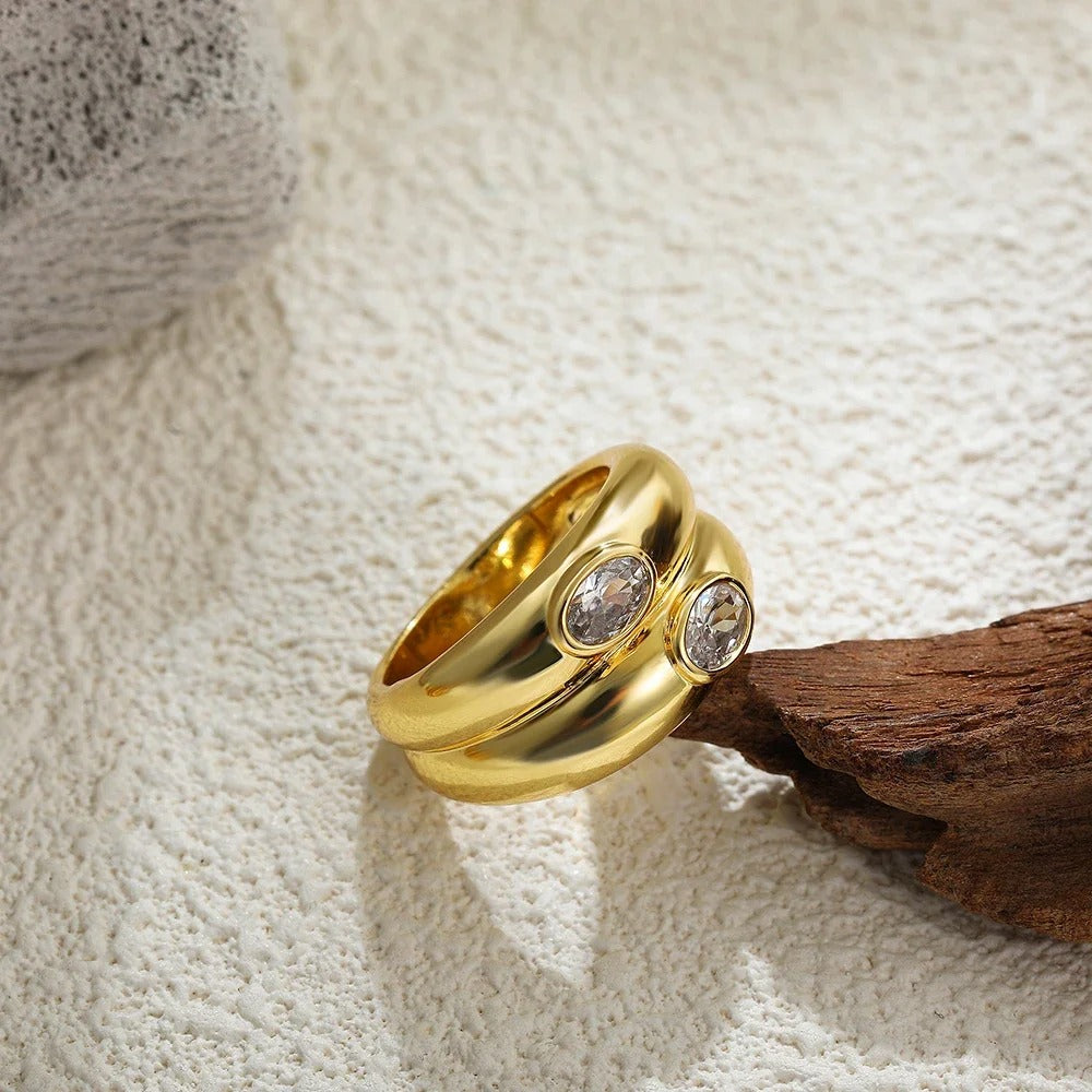 Trendy Bilayer Zircon Crystal Ring Stainless Steel Women