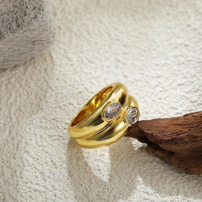 Trendy Bilayer Zircon Crystal Ring Stainless Steel Women
