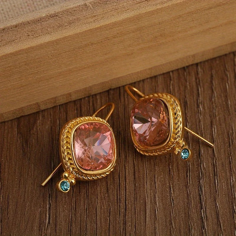 Square Zircon Hook Earrings Gold Plated for Women Party Jewelry