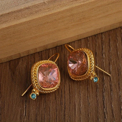 Square Zircon Hook Earrings Gold Plated for Women Party Jewelry