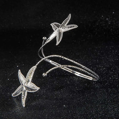 Fashion Metal Starfish Cuff Bracelets for Women Punk Gold Color Geometric Personality Opening Adjustable Arm Bracelets Jewelry