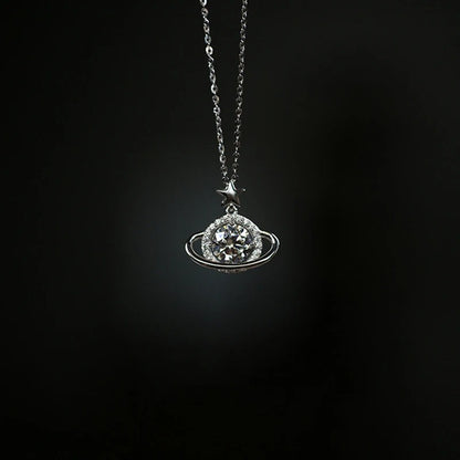925 Sterling Silver Planet Shape Necklace Simple Charm Shiny Geometric Shape Pendant Birthday Gift for Women Exquisite Jewelry