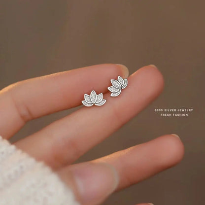 Lotus Flower Small Stud Earrings for Women Luxury Jewelry