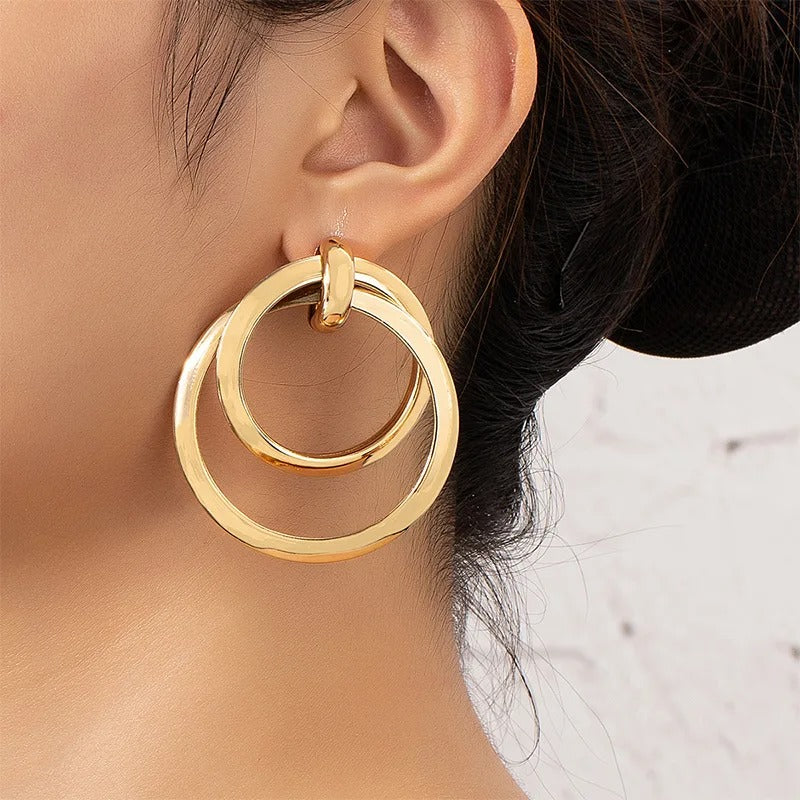 Women’s Big Smooth Circle Hoop Stud Earrings Simple Round Loop Jewelry