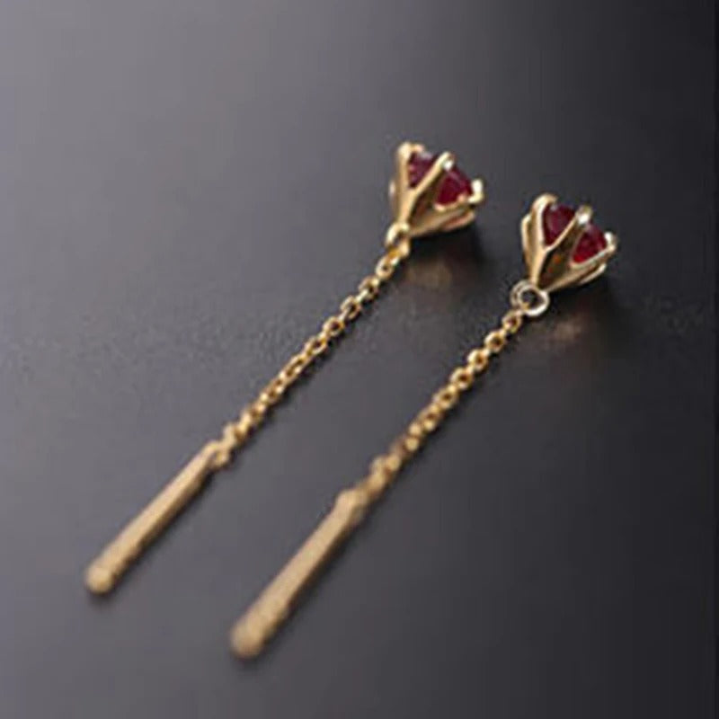 Mini Six-Claw Inlaid Ruby Earrings – Chinese Style Retro Silver Jewelry for Women
