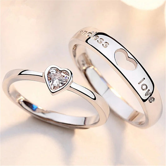 2Pcs/sets Love Heart Matching Couple Rings for Women Men Lover Forever Endless Love Wedding Ring Jewelry