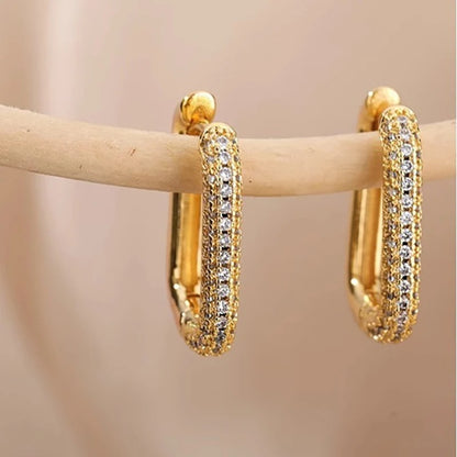 Foxanry Sparkling Zircon Rectangle Hoop Earrings – Minimalist Elegant Bridal Jewelry for Women