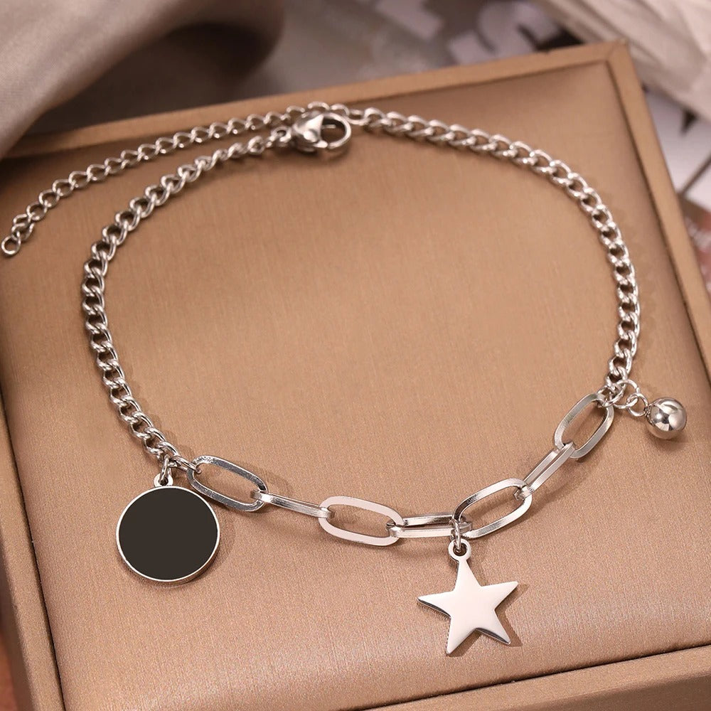 Stainless Steel Bracelets Retro Star Pendant Paperclip Chain Black Light Luxury Bracelet For Women Jewelry Holidays Banquet Gift