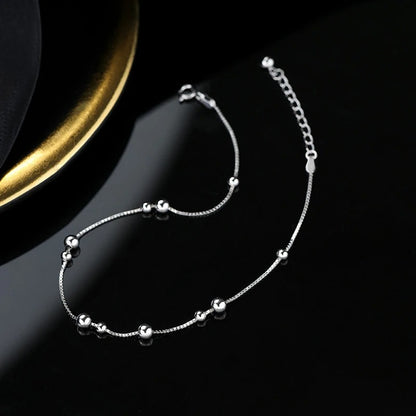 925 Sterling Silver Geometric Bead Anklet Trendy Foot Jewelry for Women