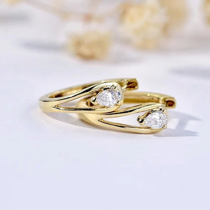 Chic Circle Hoop Earrings Women Gold Color Pear Cubic Zirconia Gift