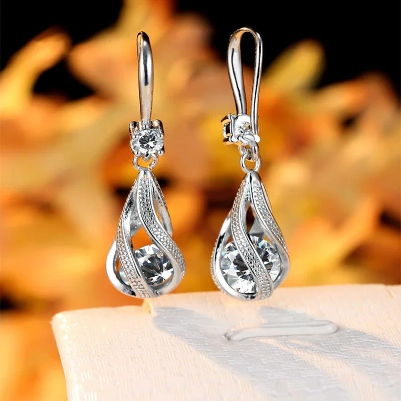 Cubic Zirconia Hook Clip Earrings Lantern Design Women Jewelry