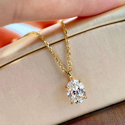Simple Oval Shape Zirconia Pendant Necklace Lady Engagement Jewelry Fashion Versatile Gold Color Accessories for Wedding