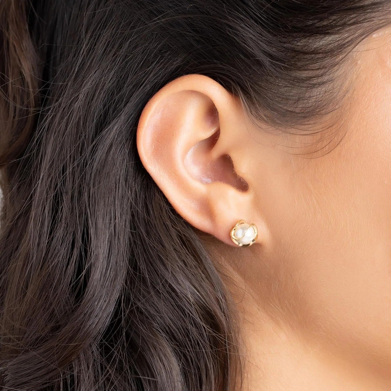 AAA+ 8mm Fresh Water Pearl, Trendy Gold Plated Caged Pearl Stud Earrings For Women Gold Earring For Women Wedding Gift