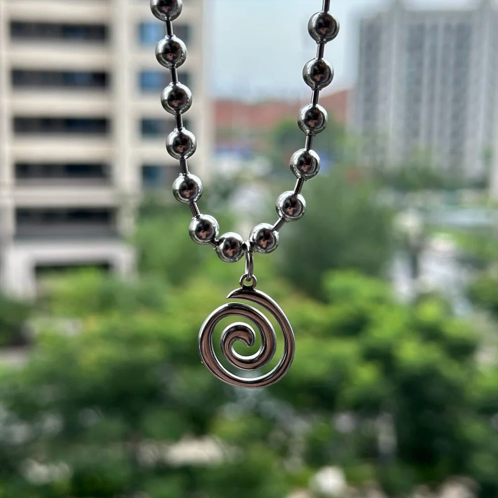 Y2K Stainless Steel Beads Chain Spiral Vortex Pendant Choker Necklace for Women Men Punk Grunge Aesthetic Necklace Jewelry