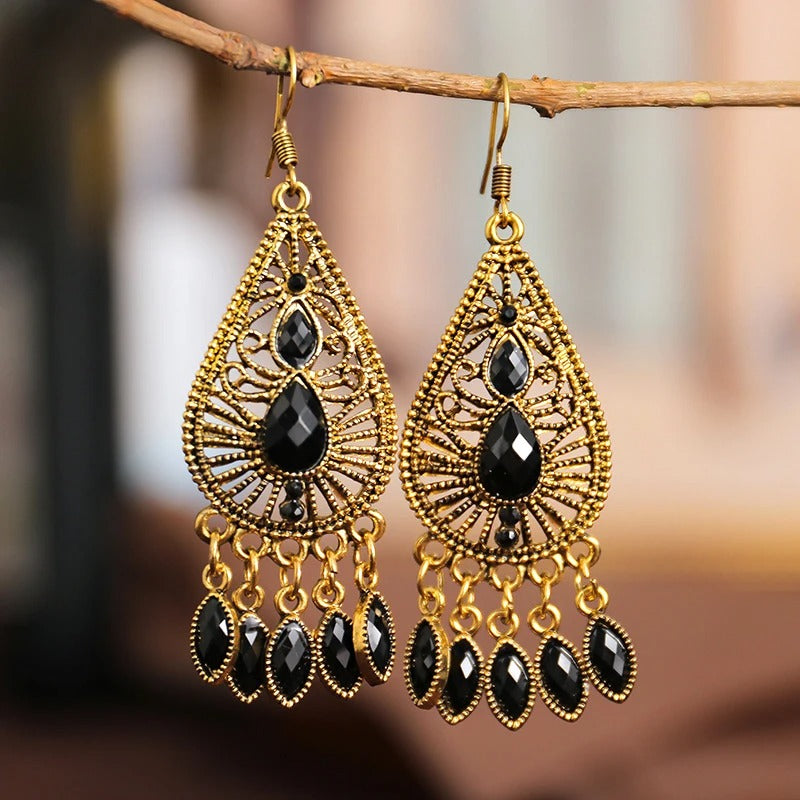 Women’s Black Geometric Dangle Earrings Long Acrylic Boho Jewelry