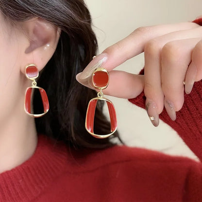 Hollow Square Dangle Earrings Metal Twist Enamel Drop for Women