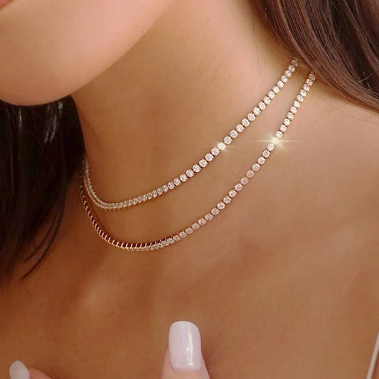 Simple Iced Out Tennis CZ Choker Necklace for Women Men Crystal Short Chain on Neck Hip Hop Trend Accessories Jewelry