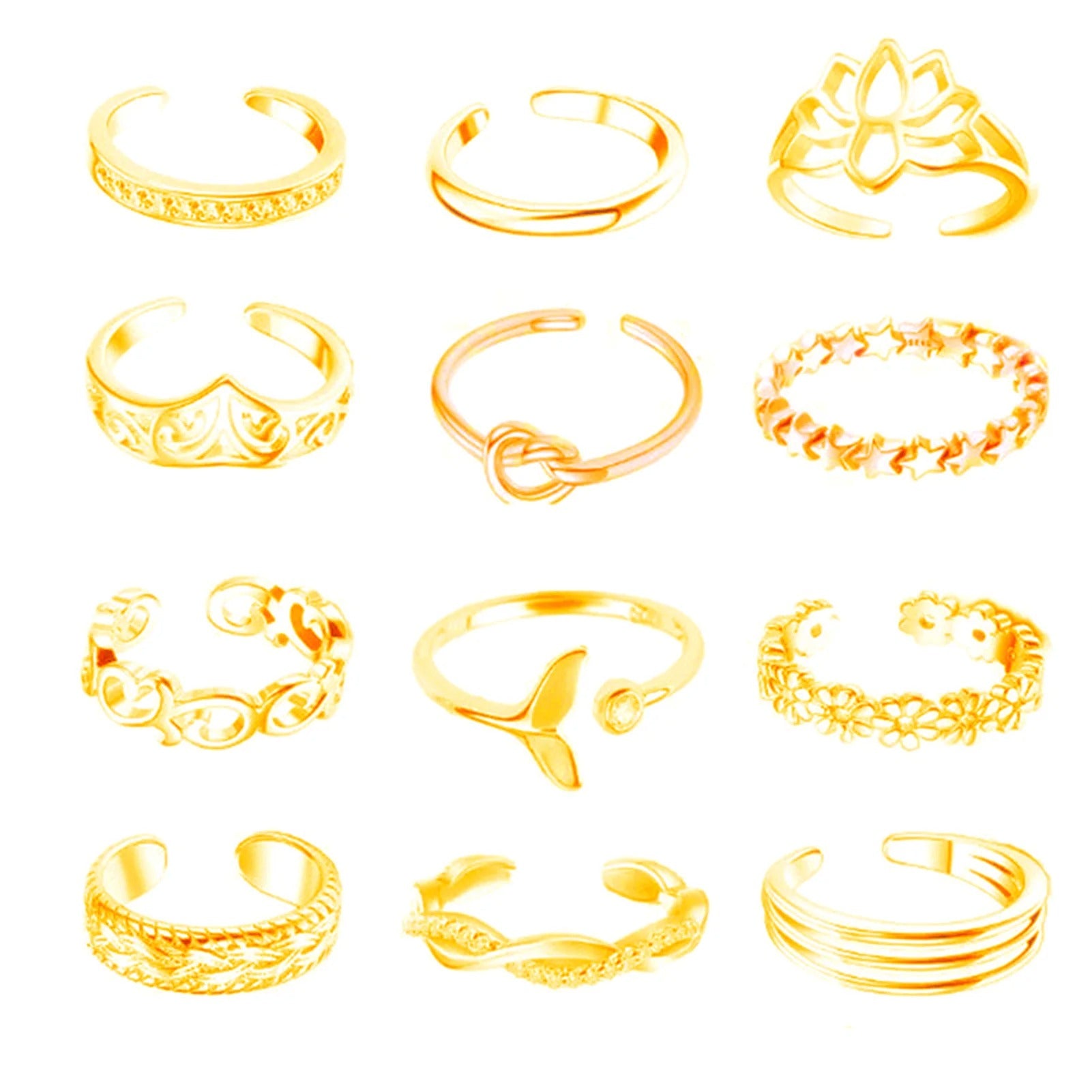 12Pcs Foot Ring Open Toe Rings Rose Gold/Silver/Gold Color Alloy Adjustable Rings Set for Women Summer Beach Foot Jewelry