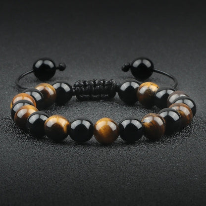 Natural Black Onyx & Tiger Eye Bead Bracelet Men Women Yoga