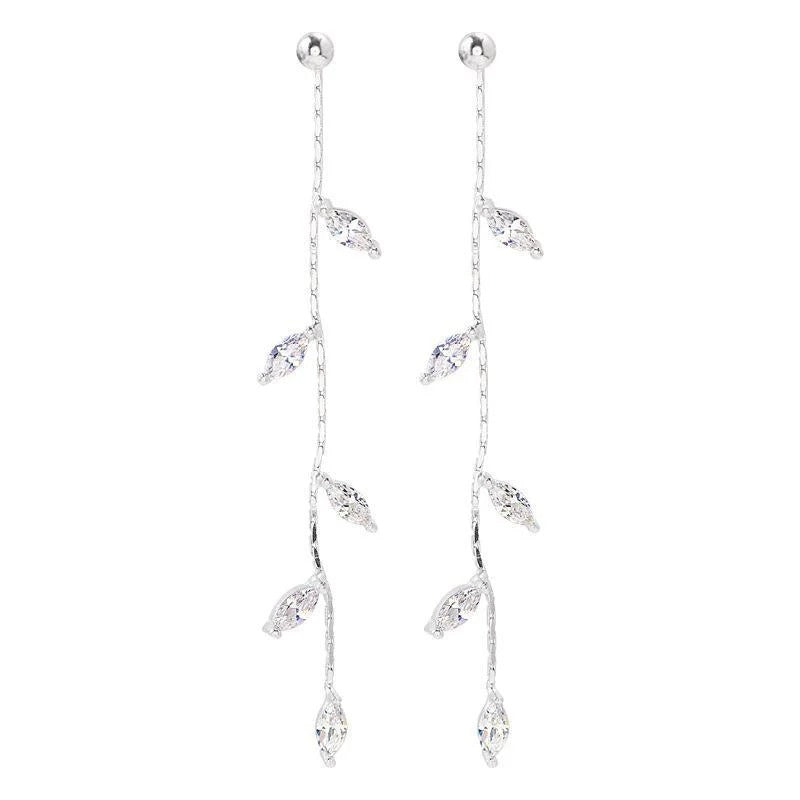 Silver Plated Leaf Tassel Earrings Long Drop Fashion Jewelry