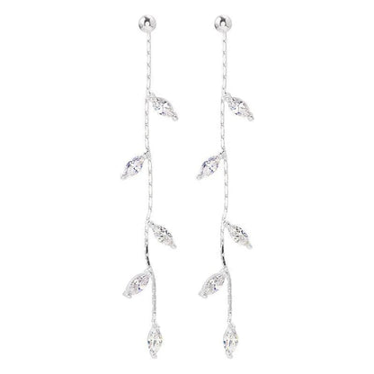 Silver Plated Leaf Tassel Earrings Long Drop Fashion Jewelry