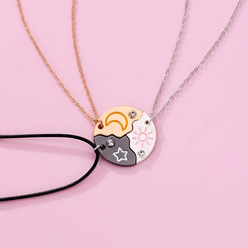 Luoluo&baby 3Pcs/set Sun Moon Star Pendant Necklace for Girl Kids Friendship BFF Necklaces Best Friend Jewelry Gifts
