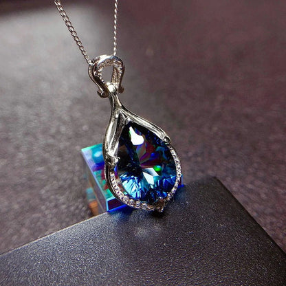 Blue Cubic Zirconia Necklace for Women Full Bling Iced Out Engagement Wedding Neck Accessory Jewelry