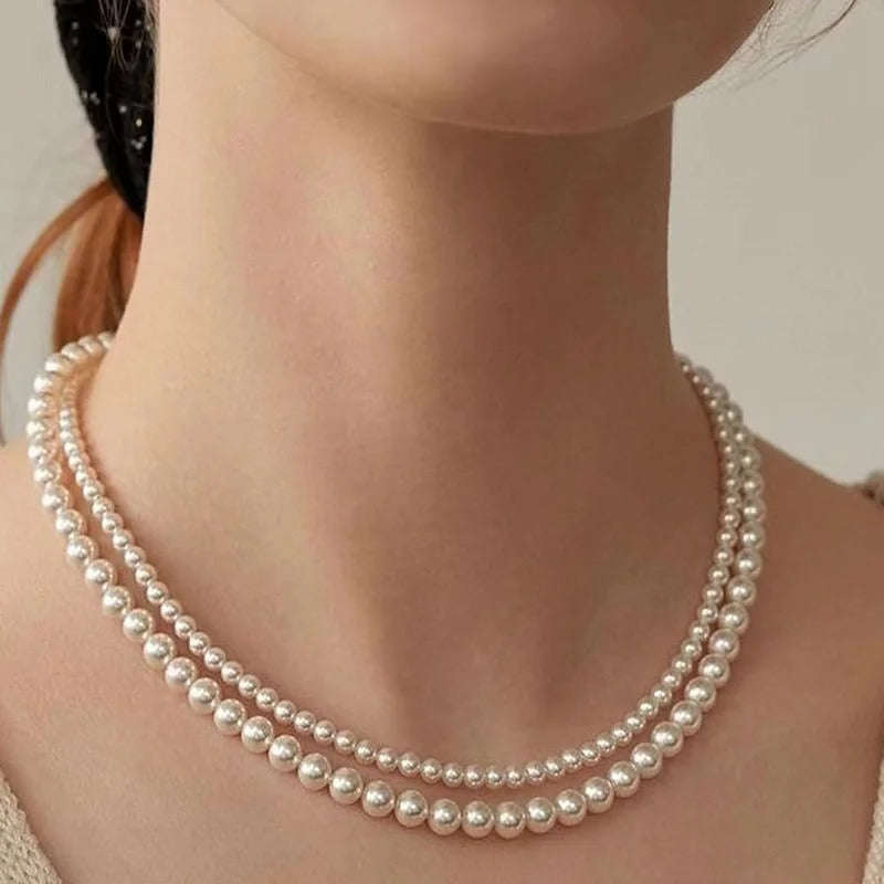 French Retro Pearl Chain Necklace For Women Simple Acrylic Ball Choker Fashion Party Jewelry Versatile Accessories