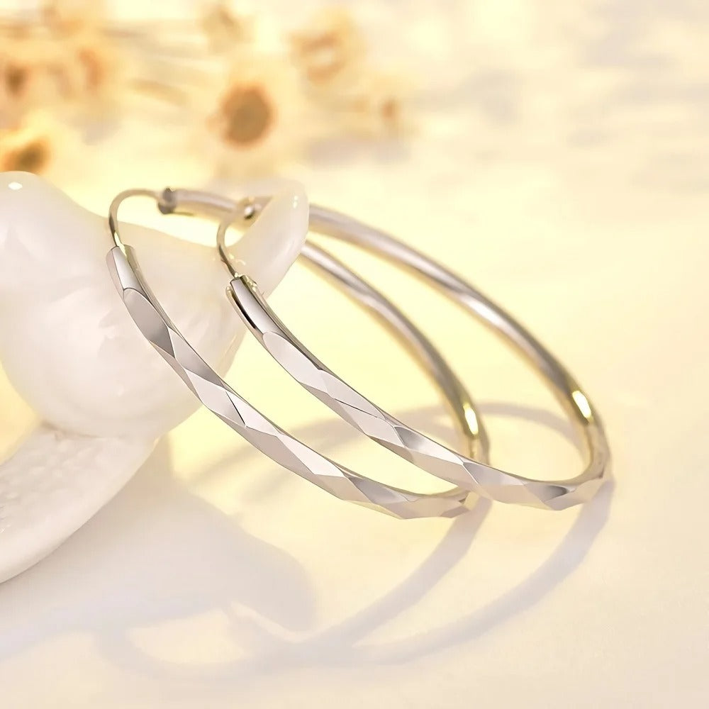 Sterling Silver Big Circle Hoop Earrings Luxury Women’s Jewelry