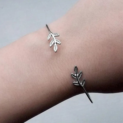 Gold Color Leaves Cuff Bangles for Women Fashion Open Bangle Open Cuff Bracelet Jewelry