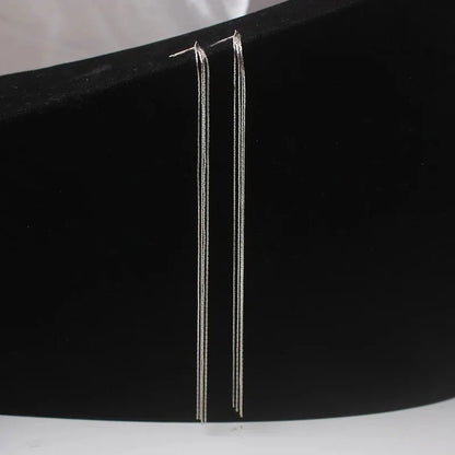 Long Silver Tassel Chain Earrings Exaggerated Dangle Metal Earrings for Women’s Party Fashion