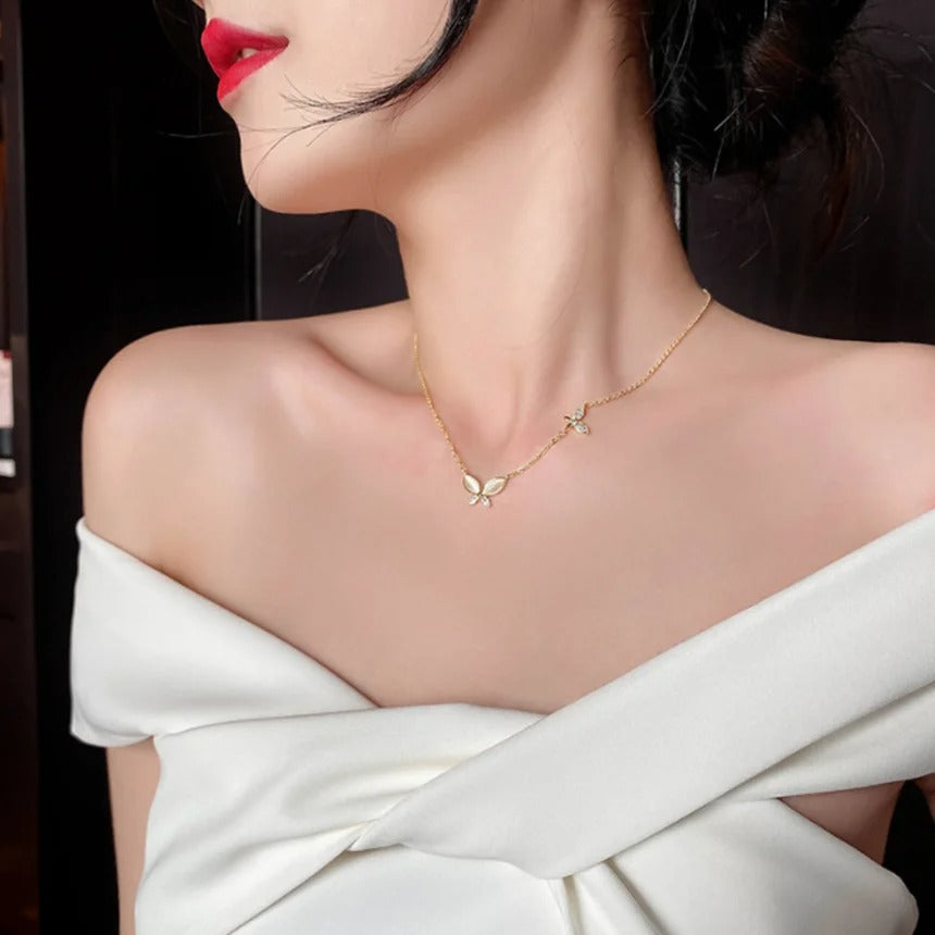 316L Stainless Steel Butterfly Necklace Light Luxury Small Clavicle Chain Ladies Fashion Exquisite Jewelry