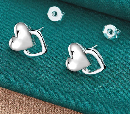 Women’s Heart Stud Earrings 925 Silver Engagement Party Jewelry