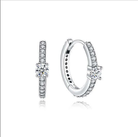 Women’s Sterling Silver Hoop Earrings Sparkling Round Birthday Gift