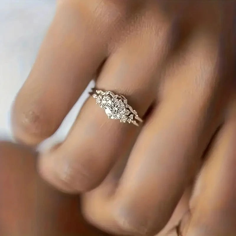 Graceful 2Pcs Wedding Rings Set Bridal Jewelry with Bright Zirconia Elegant Lady Detachable Wear Finger Accessories Gift