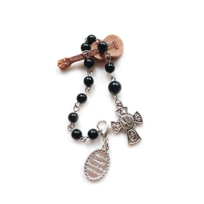 Vintage Black Glass Rosary Cross Bracelets For Men Women Religious Jewelry
