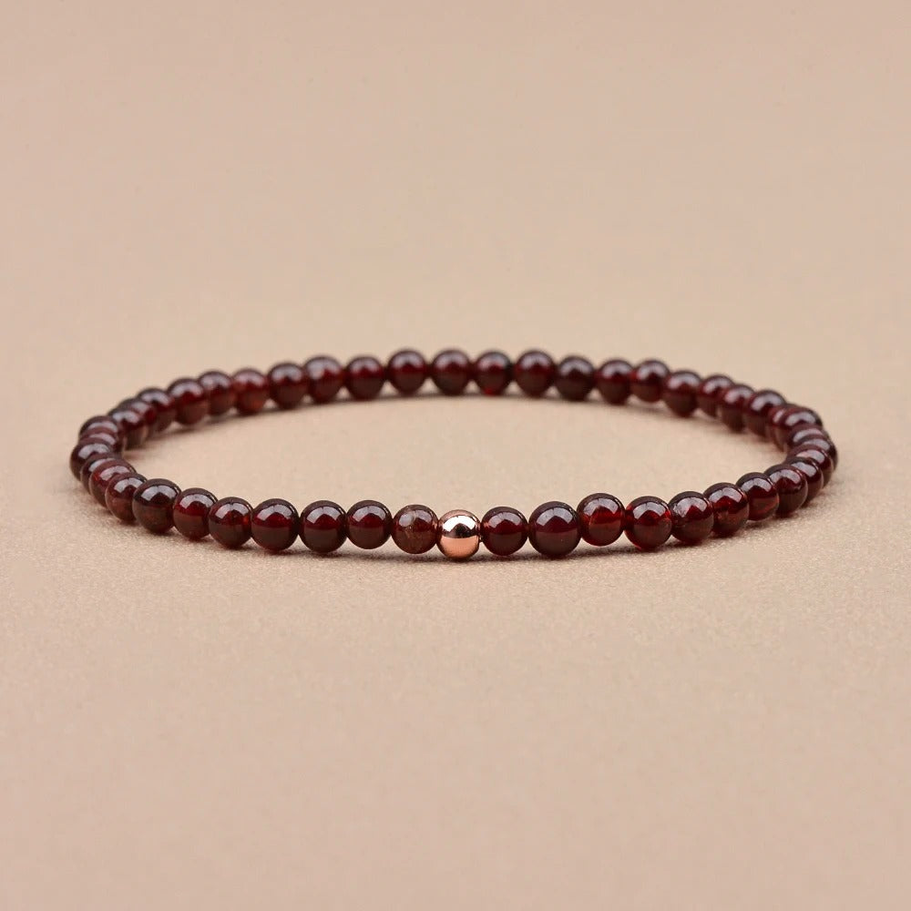 Natural Garnet 4mm Beaded Elastic Bracelet Unisex Daily Jewelry