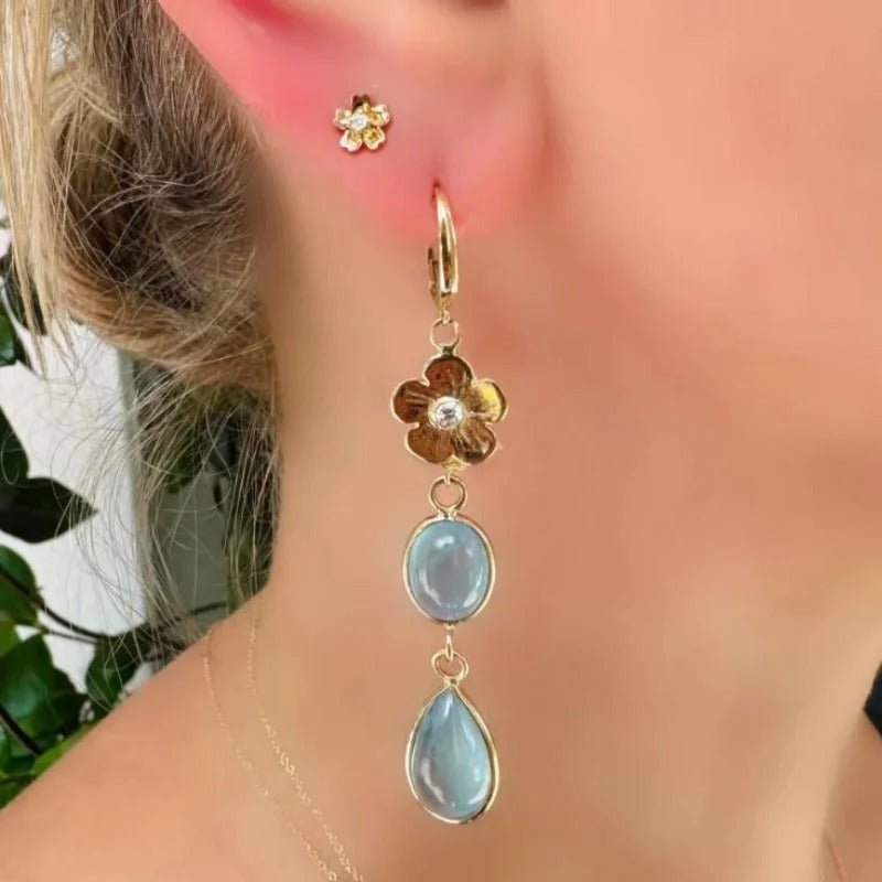 Beautiful Floral Square Dangle Earrings 2 Pieces Gold Jewelry