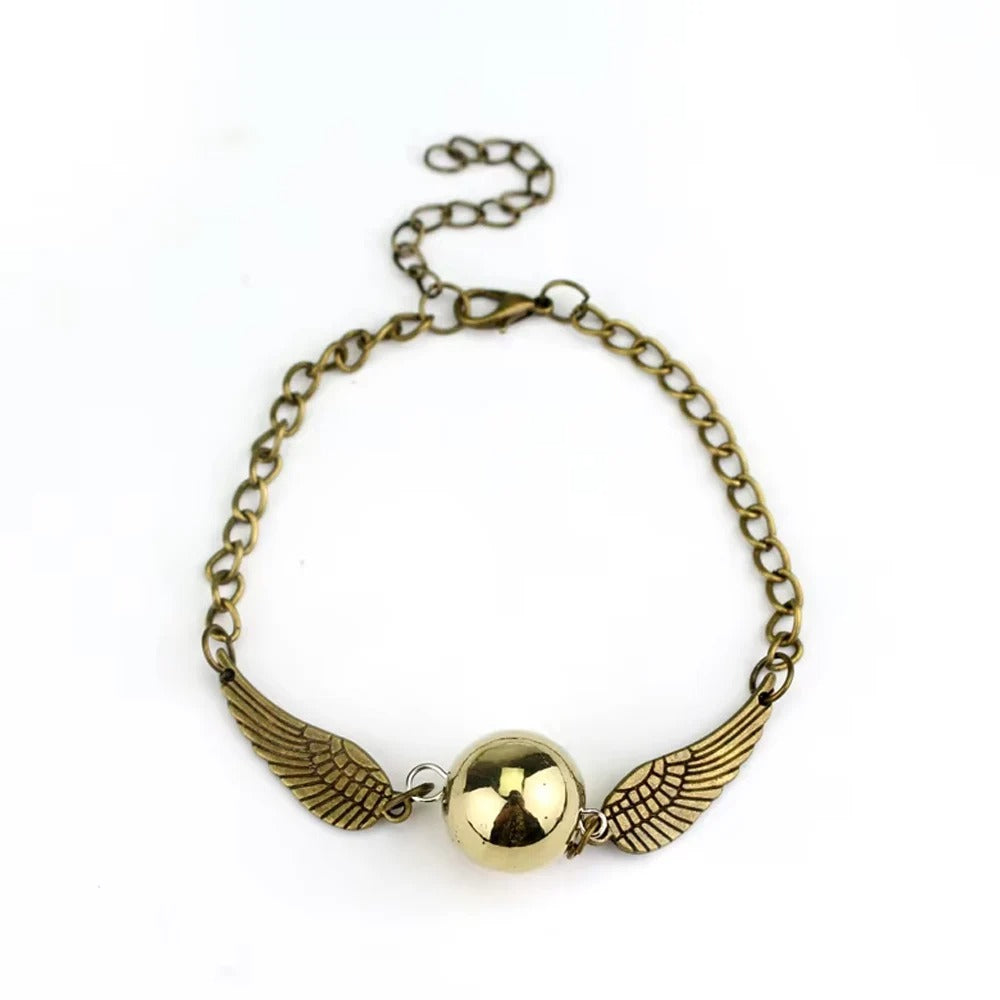Golden Winged Ball & Owl Charm Layered Bracelet – Handmade Fantasy-Inspired Gift for Fans