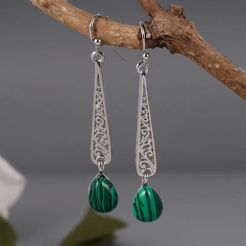 Vintage Green Drop Pendant Earrings Bohemian Style Jewelry for Women