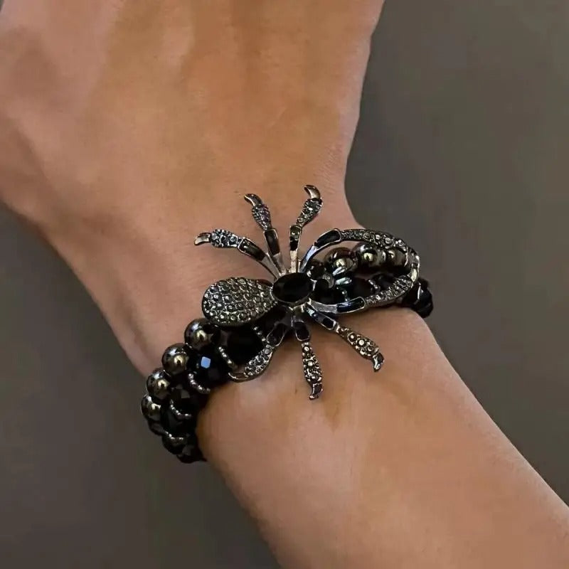Gothic Black Spider Bead Bracelet Unisex Handmade Jewelry