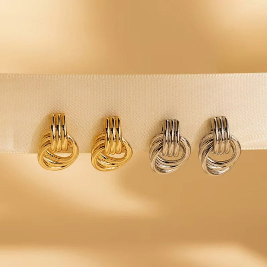 Vintage Gold Plated Triple Knot Stud EarringsTwisted Small Circle Stainless Steel Punk Jewelry for Women