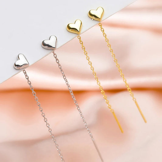 925 Sterling Silver Heart Tassel Earrings Long Chain for Women’s Fashion Jewelry Gift