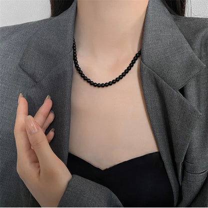 Vintage Black Pearl Choker Simple Acrylic Beaded Chain Necklace For Women Jewelry Accessories Women's Gift